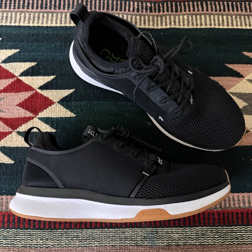 Kuru Atom Athletic Shoes Sneakers Sz 8.5 Black White Tan Running Walking Gym